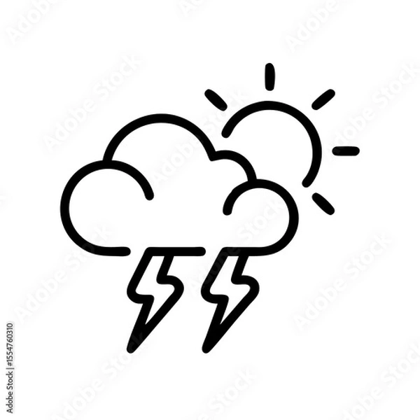 Fototapeta Simple outline icon of a sun behind a cloud with lightning bolts
