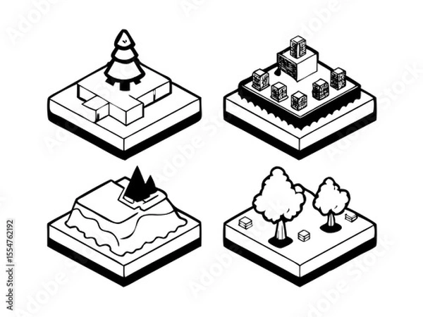 Fototapeta Isometric Floating Island Icons 3D Fantasy Game Assets
