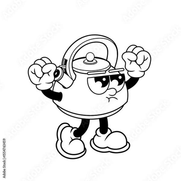 Fototapeta Retro character design of angry kettle outline