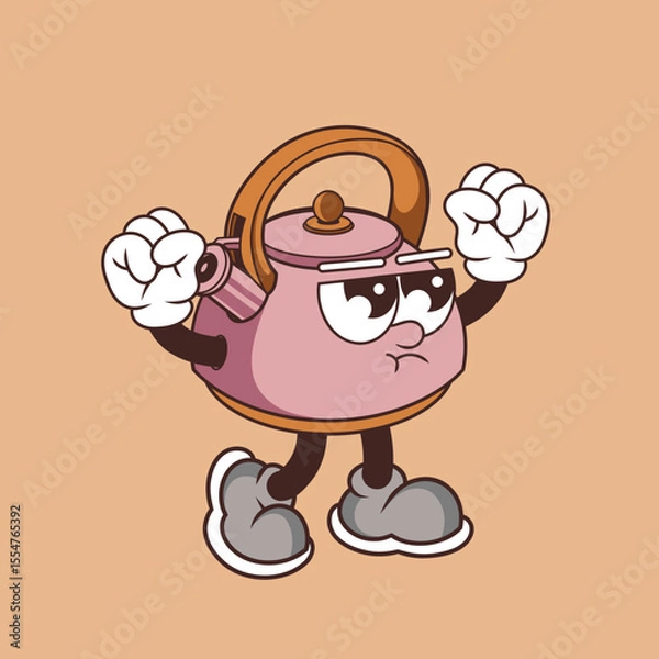 Fototapeta Retro character design of angry kettle