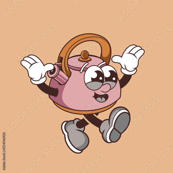 Fototapeta Retro character design of cheerful kettle