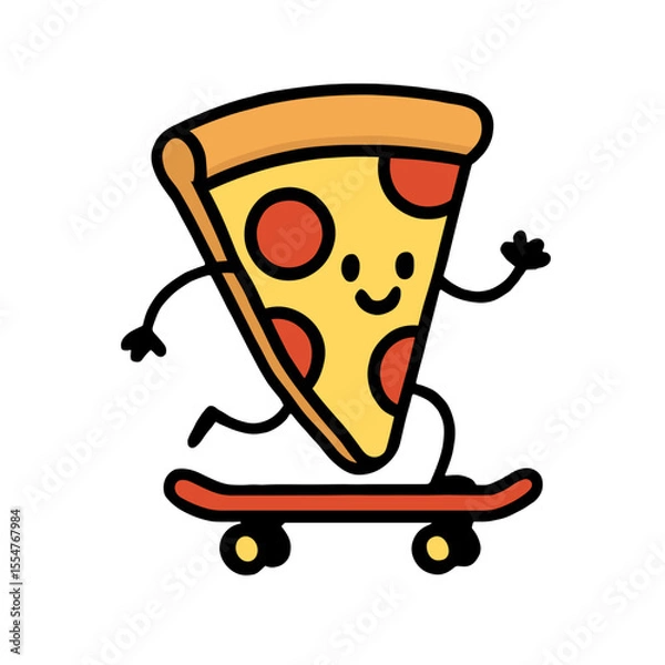 Obraz Pizza slice skateboarding vector illustration