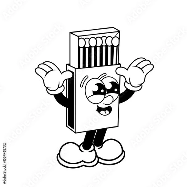 Fototapeta Retro character design from cheerful matchbox outline