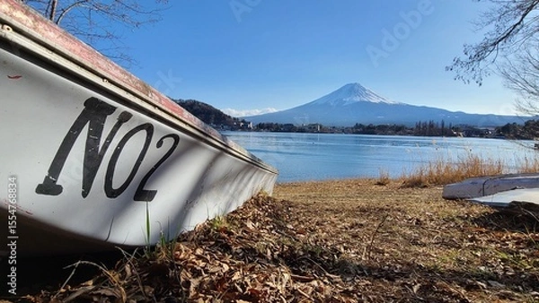 Obraz ボートと富士山