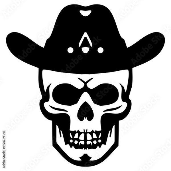 Fototapeta Vector graphic of a skull silhouette adorned with a cowboy hat.