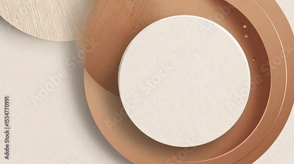 Fototapeta Nested Circular Wooden Platters with a Central White Disc