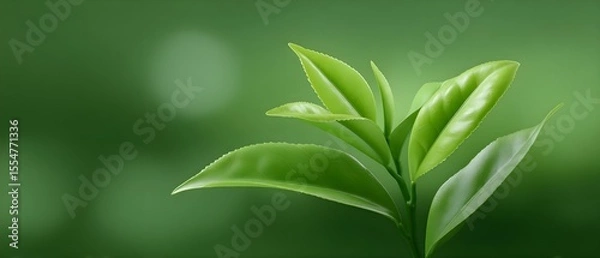 Obraz Fresh green tea leaves on a blurred background