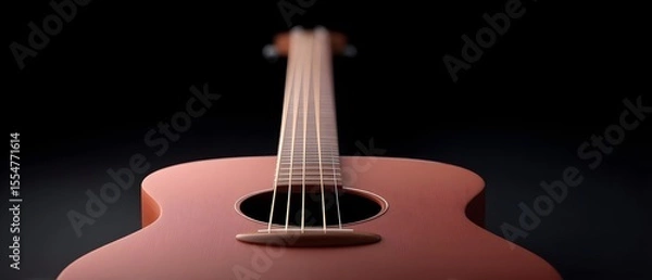 Obraz Close-up of a wooden acoustic guitar from a low angle