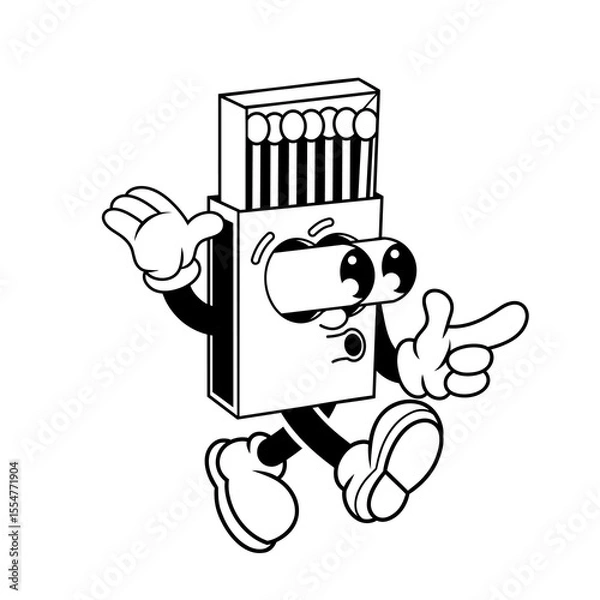 Fototapeta Retro character design from shocked matchbox outline