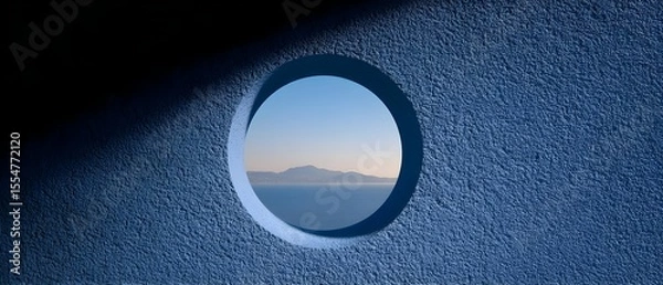 Obraz Serene coastal view through a circular window