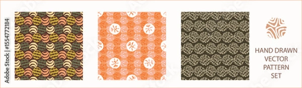Fototapeta Polka dot blockprint seamless vector pattern set. Collection of neutral unisex whimsical style for wallpaper, backdrops and handmade print texture. All over vintage background. 