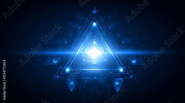 Fototapeta A Glowing Blue Triangular Technological Abstract Artwork