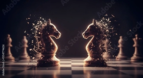 Fototapeta Shattered Chess Knights A Dramatic 3D Render of Crumbling Power