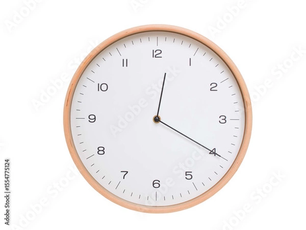 Fototapeta Minimal wall clock with light wood frame and white face displaying 00:20 or 12:20. Perfect for clean, modern concepts about time and scheduling.