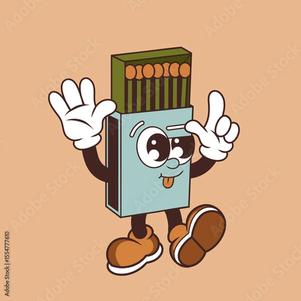 Fototapeta Retro character design of cute matchbox