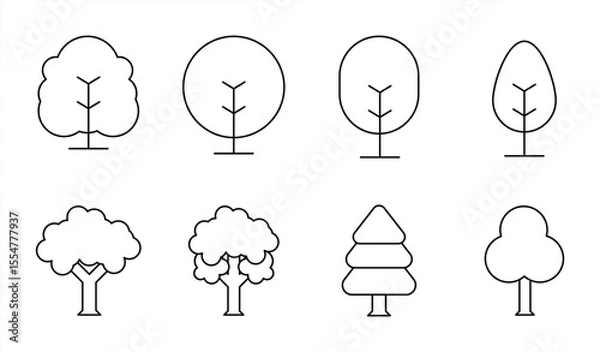 Obraz Minimalist Forest Tree Icons Set On White Background