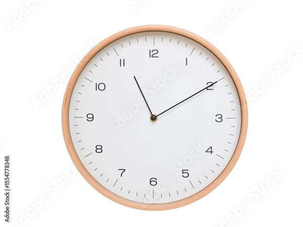 Fototapeta Minimal wall clock with light wood frame and white face displaying 11:10 or 23:10. Perfect for clean, modern concepts about time and scheduling.