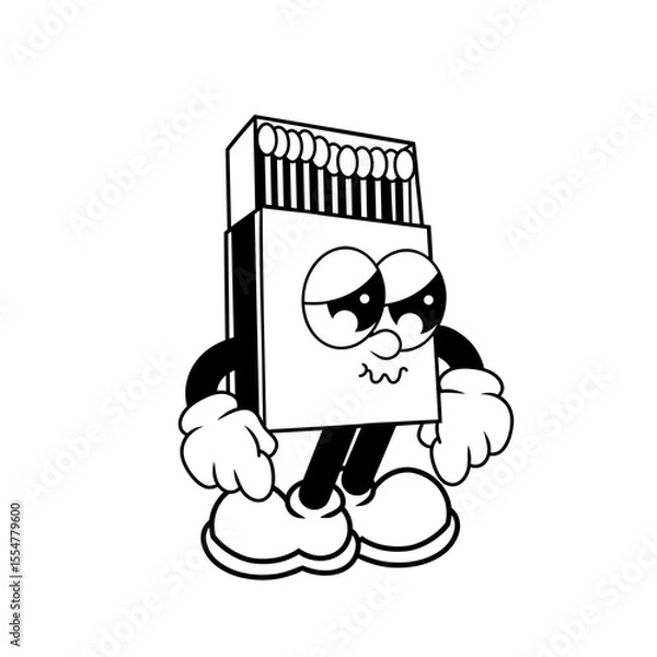 Fototapeta Retro character design of sad matchbox outline