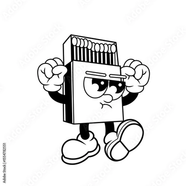 Fototapeta Retro character design of angry matchbox outline