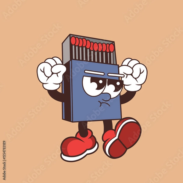 Fototapeta Retro character design of angry matchbox