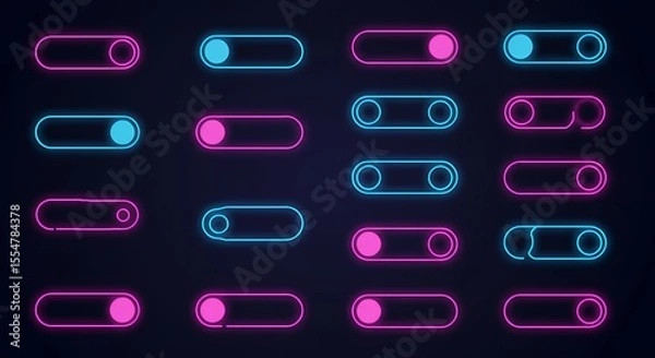 Fototapeta Minimal neon button pack with toggle and interactive UI elements