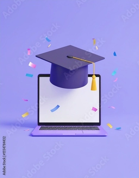 Fototapeta Reskill concept: Online course milestone celebration, digital confetti.