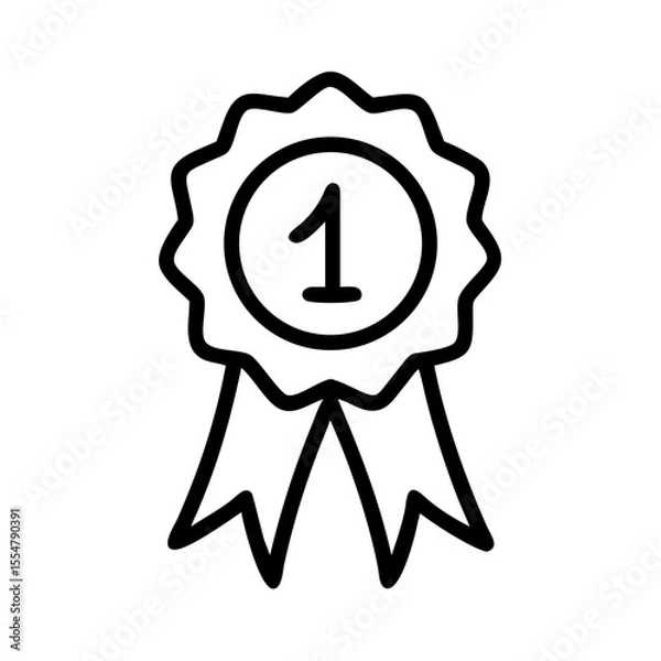 Fototapeta Minimalist black outline vector icon of a round medal with the number 1, symbolizing victory, first place, and achievement. Clean design on a transparent background