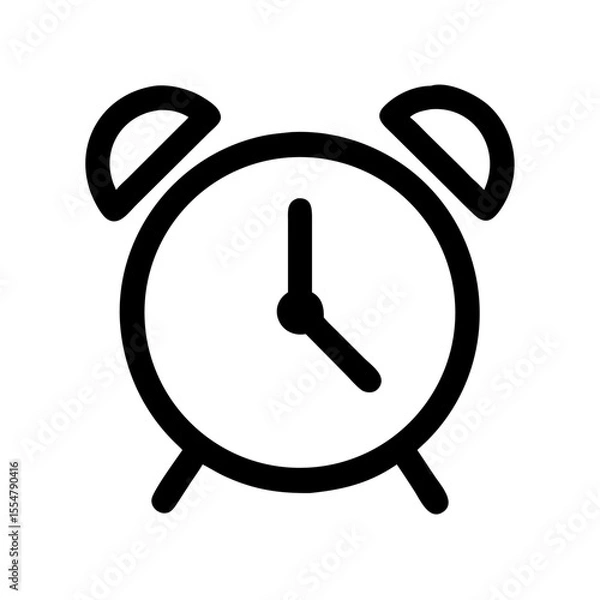 Fototapeta Minimalist black outline vector icon of an alarm clock, symbolizing time management, waking up, and scheduling. Clean design on a transparent background