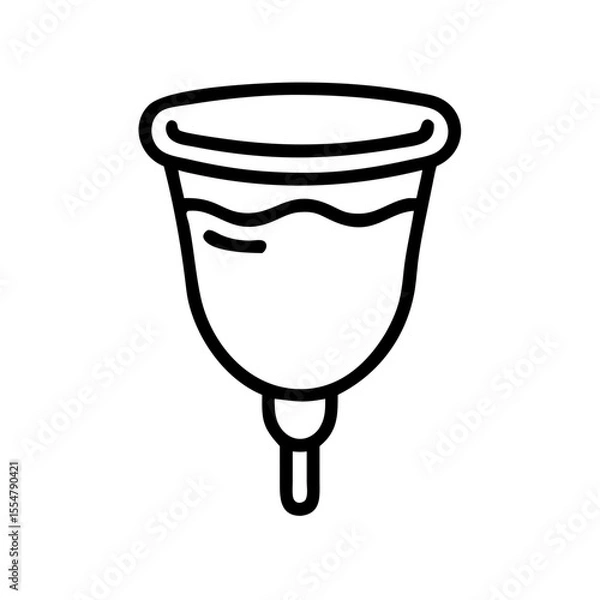 Fototapeta Minimalist black outline vector icon of a menstrual cup, symbolizing female hygiene, eco-friendly period care, and sustainable health. Clean design on a transparent background