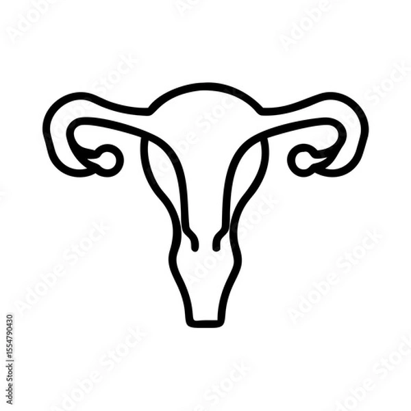 Fototapeta Minimalist black outline vector icon of a female reproductive system, including the uterus, fallopian tubes, and ovaries, symbolizing women's health, fertility, and anatomy