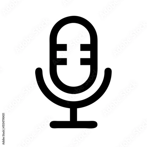 Fototapeta Black vector icon of a microphone, symbolizing audio recording, broadcasting, and public speaking. Clean design on a transparent background