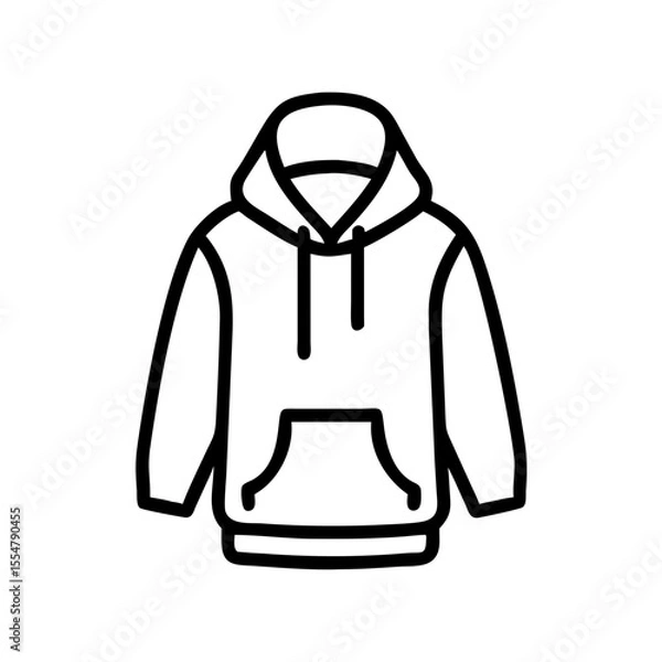 Fototapeta Minimalist black outline vector icon of a hoodie sweatshirt with a hood and front pouch pocket, symbolizing casual fashion, comfort, and streetwear. Clean design on a transparent background