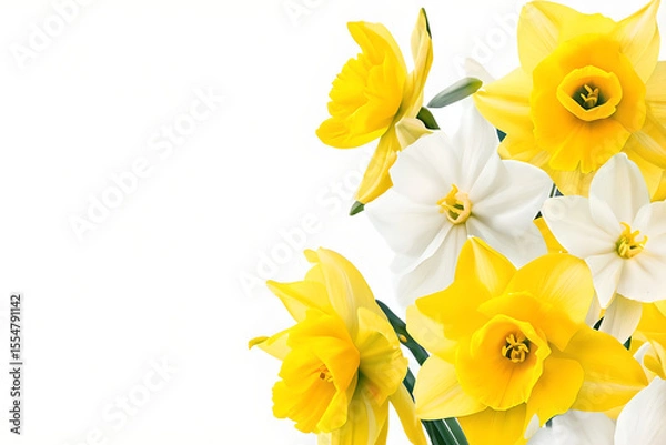 Obraz narcissus collage, flowers are is isolated on white
