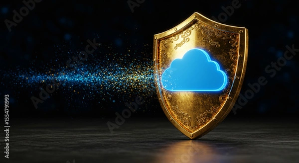 Fototapeta 
"Golden Shield Protecting Blue Cloud Computing Symbol with Data Stream