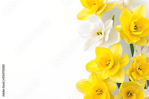 Obraz narcissus collage, flowers are is isolated on white
