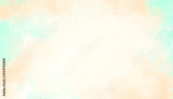 Fototapeta An artistic watercolor painting blends gentle peach and mint green hues creating soft texture and a serene, pastel background with an ethereal, dreamy quality.