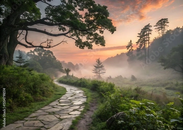 Obraz sunset in the mountains,nature, tree, landscape, sky, water, lake, river, clouds, forest, road, grass, fog, spring, mountain, trees, sunset,