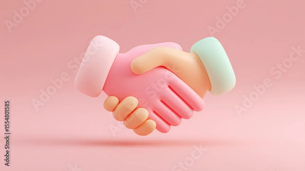 Fototapeta 温かな信頼関係を表現する美しい3D握手アート | パステルピンク
