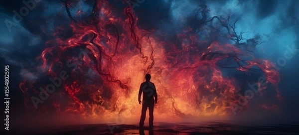 Obraz pop surreal unreal silhouettes spiral towards white walker ifrit, ai generatif