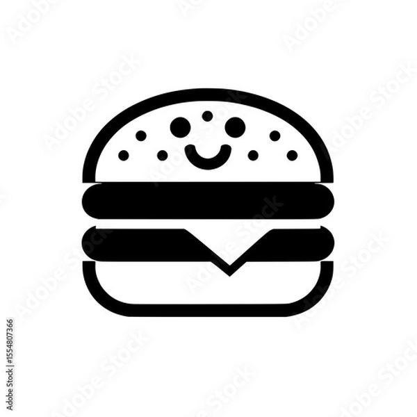 Obraz Cute Smiling Burger Illustration Black