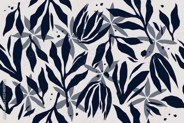 Fototapeta Organic abstract flowers shapes floral pattern. seamless pattern. botanical background. modern boho style. Natural plants leaves prints artwork wallpaper. Vintage spring