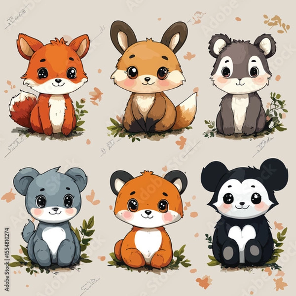 Obraz Hand-Drawn Cute Animal Characters