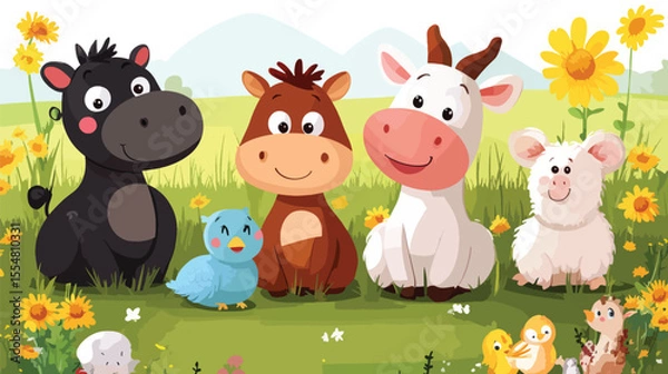 Obraz Joyful Farm Animals Under Blue Sky