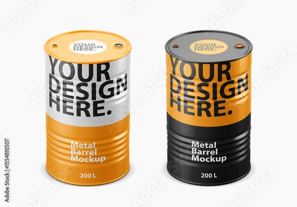 Fototapeta Metal Oil Barrel Mockup, steel tin can