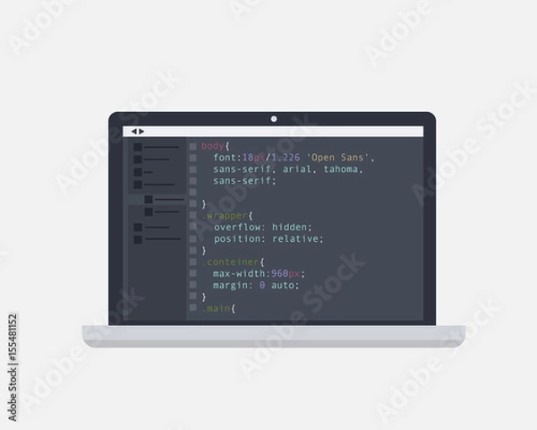 Fototapeta Programming and coding concept. Code on the screen laptop. Flat vector illustration