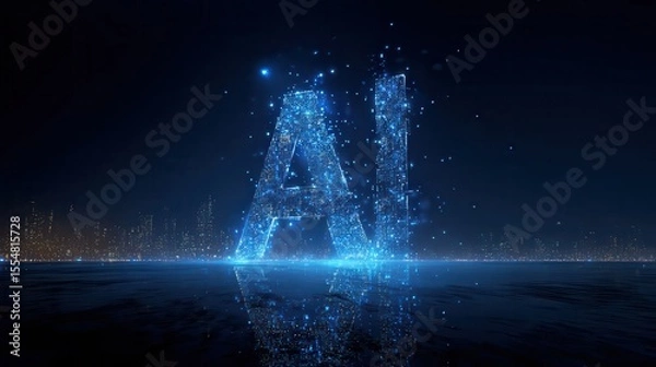 Fototapeta This image is a master level technological artwork that perfectly blends a sense of futurism and energy. In the picture, two huge glowing letters "A" and "I" stand in the center.