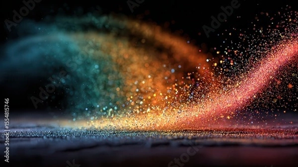 Fototapeta a spiral of rainbow colored dynamic dust on a black background, ultra-detailed dust particles, vivid colors, hyper-realistic.