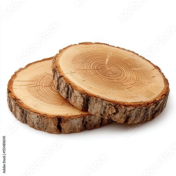 Fototapeta Wood slices isolated on white background ultra-detailed, sharp focus, perfect color correction, professional studio lighting, white background, no blur, no artifacts, seamless.