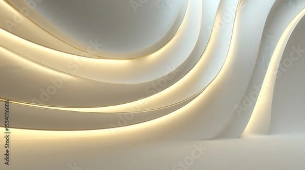 Fototapeta Venetian plaster background with soft symmetric curved line, 3d rendering illustration of abstract futuristic Venetian plaster subtle minimal simple interior space design with.