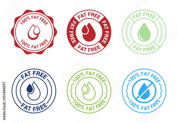 Fototapeta Fat free icons set design. Zero fat circle badge label for dietary product symbol